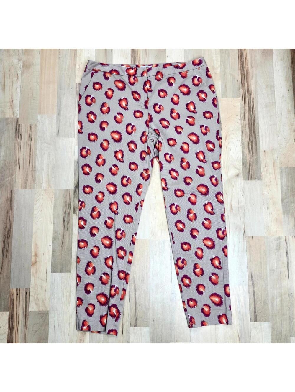 Halogen Taylor Fit Floral Ankle Pants Size 14 Beige Pink Career Stretch Slim